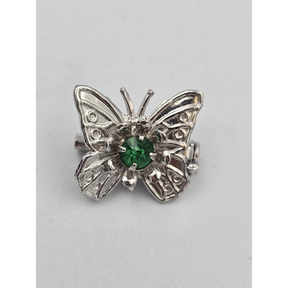 Jewelry - Vintage Barclay Silver Tone Green Rhinestone Butterfly‎ Brooch Pin Fashion